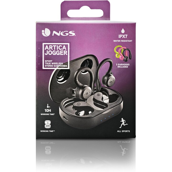 Auriculares Deportivos Bluetooth NGS Ártica Jogger con estuche de carga/ Autonomía 10h/ Negros