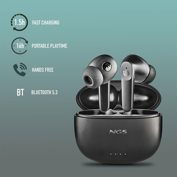 Auriculares Bluetooth NGS Ártica Hush con estuche de carga/ Autonomía 4h/ Negros