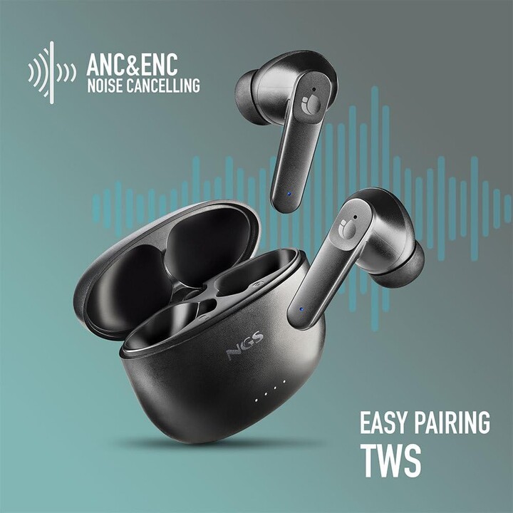 Auriculares Bluetooth NGS Ártica Hush con estuche de carga/ Autonomía 4h/ Negros