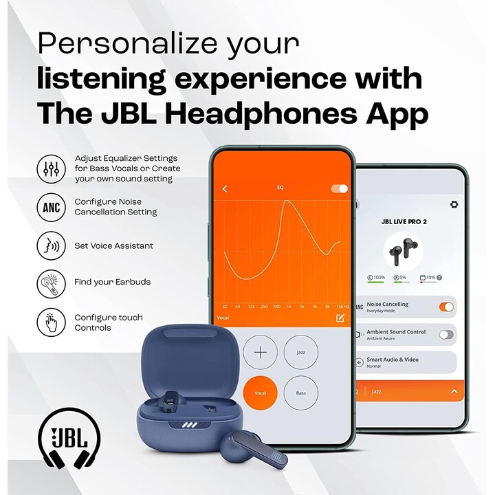 JBL Live Pro 2 TWS Azul con cancelación de ruido (ANC) - Auriculares Bluetooth