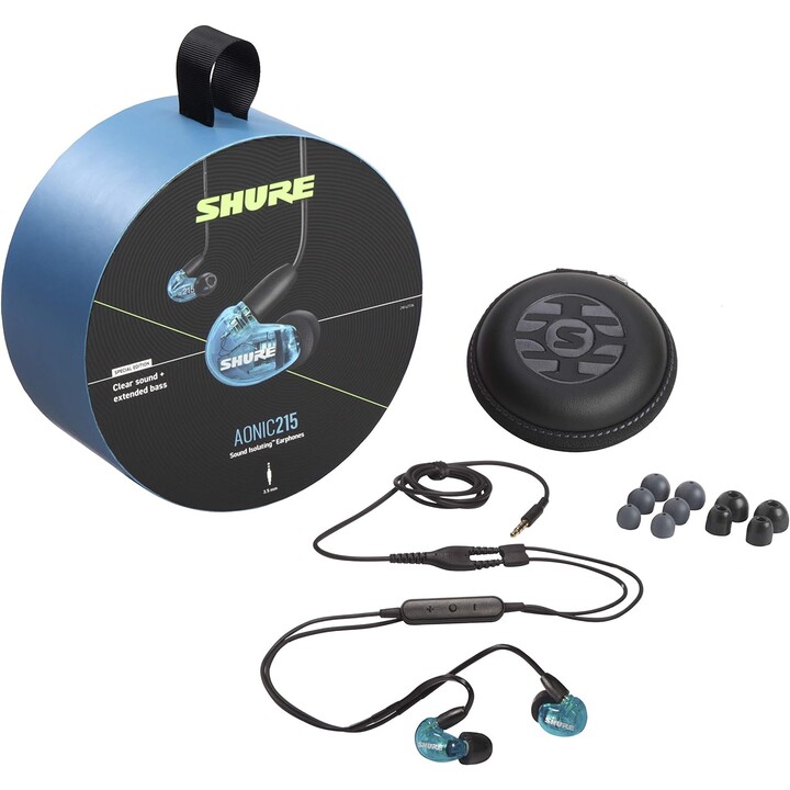 Shure AONIC 215 - auriculares de botón con transductor único y cable de 3,5 mm (azul)