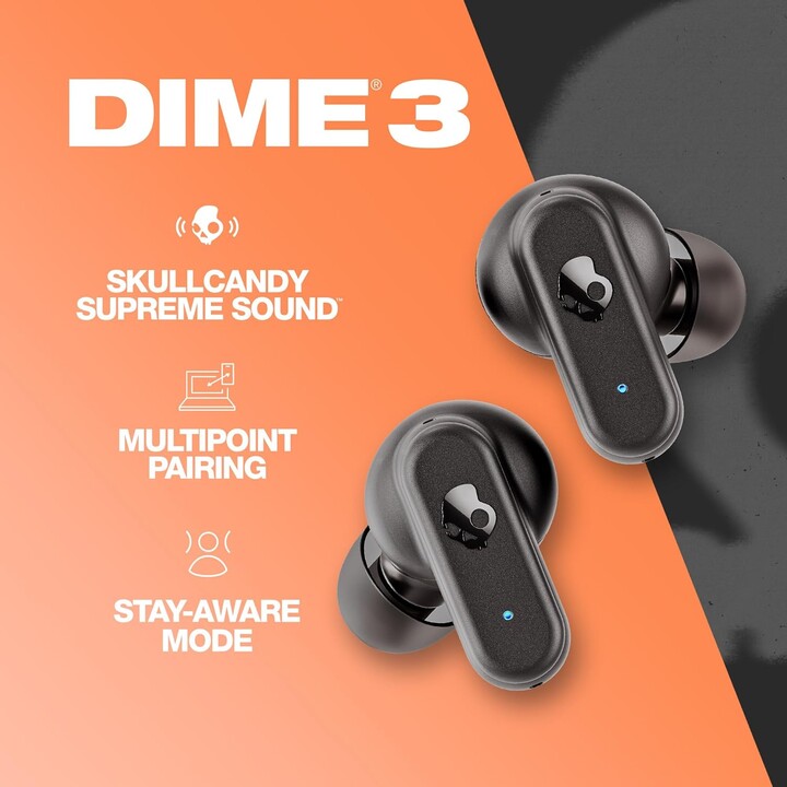 Skullcandy Dime 3 Kabellose In-Ear-Kopfhörer, 20 Stunden, Mikrofon und Bluetooth-Unterstützung, Schwarz