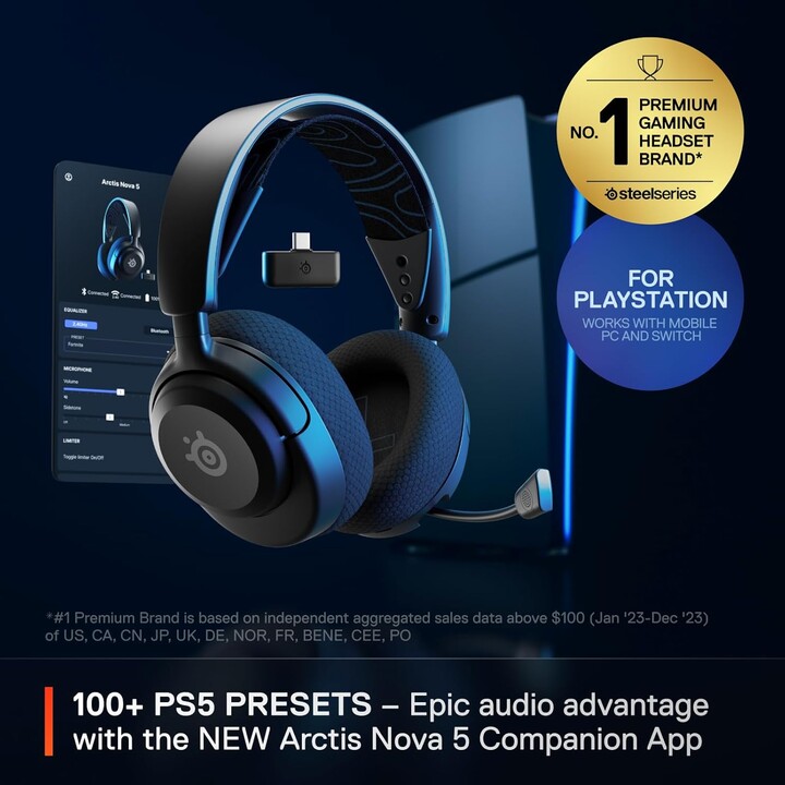 SteelSeries Arctis Nova 5P Auriculares inalámbricos para juegos PS5 - Controladores magnéticos de neodimio - Más de 100 ajustes 