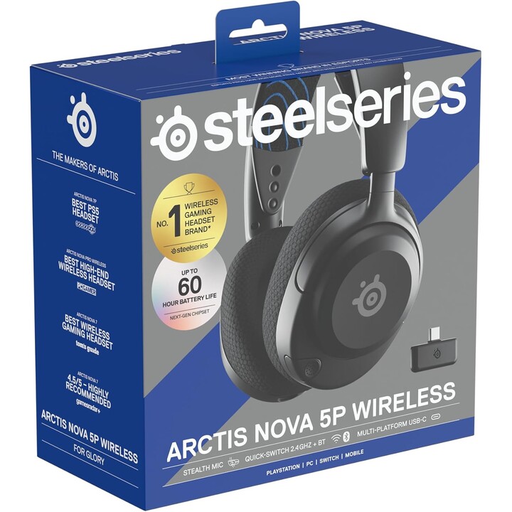 SteelSeries Arctis Nova 5P Auriculares inalámbricos para juegos PS5 - Controladores magnéticos de neodimio - Más de 100 ajustes 