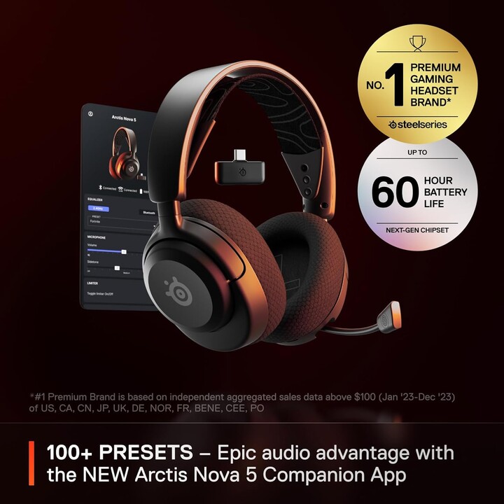 SteelSeries Arctis Nova 5 Wireless - Auriculares para juegos - Controladores magnéticos de neodimio - Más de 100 preajustes de a