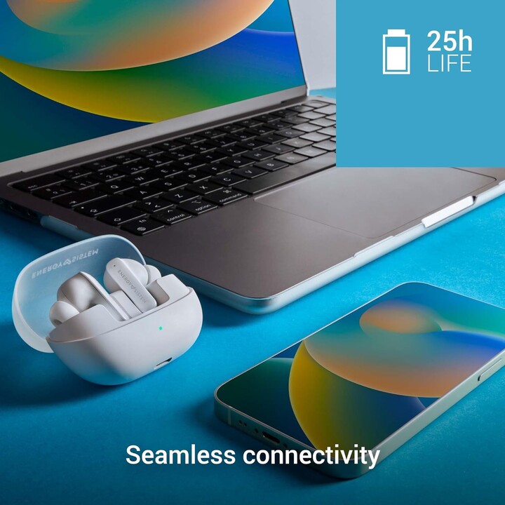 Energy Sistem Serenity ANC, Cuffie Bluetooth, 4 Microfoni, 25 Ore, Bianco