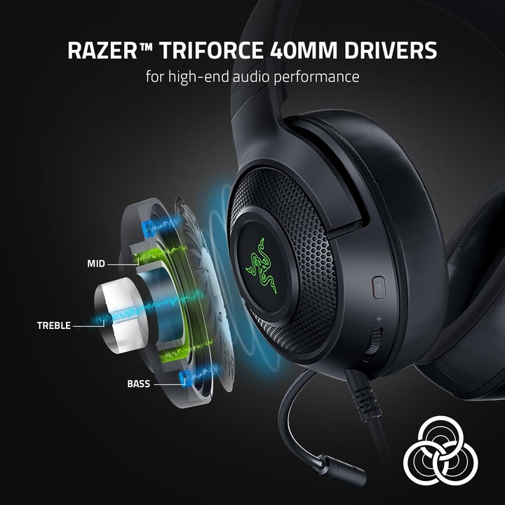 Razer Kraken V3 X USB, cuffie da gioco cablate, driver da 40 mm, microfono cardioide HyperClear, nero
