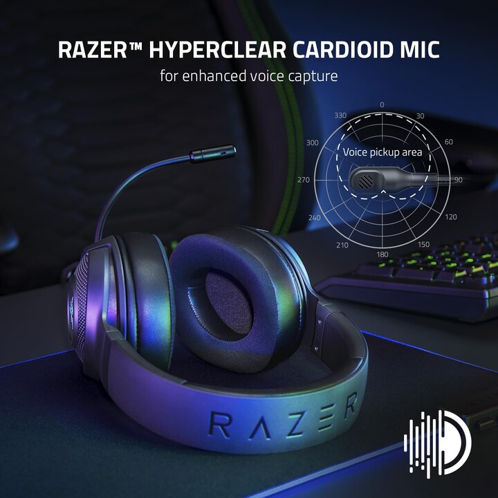 Razer Kraken V3 X USB, cuffie da gioco cablate, driver da 40 mm, microfono cardioide HyperClear, nero