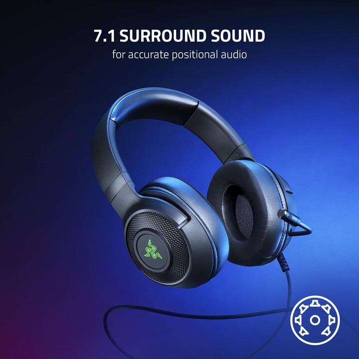 Razer Kraken V3 X USB, cuffie da gioco cablate, driver da 40 mm, microfono cardioide HyperClear, nero