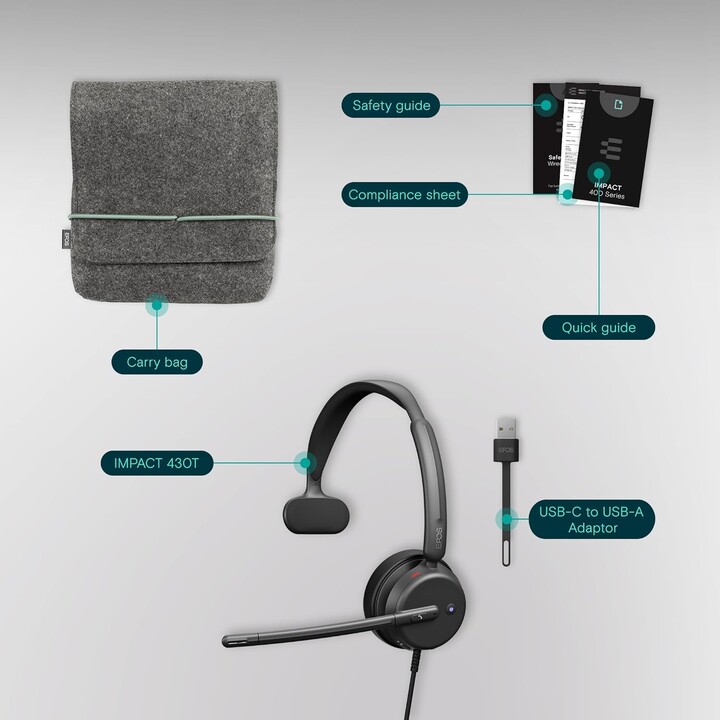 EPOS IMPACT 430T, Mono On-Ear Headset with Dual Microphone, Noise Cancellation, USB-C/USB-A, Microsoft Teams, Plug-and-Play, Zoo