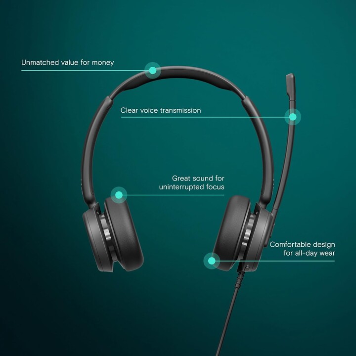 EPOS IMPACT 460T, Auriculares supraaurales binaurales con micrófono dual, Cancelación de ruido, USB-C/USB-A, Microsoft Teams, Zo
