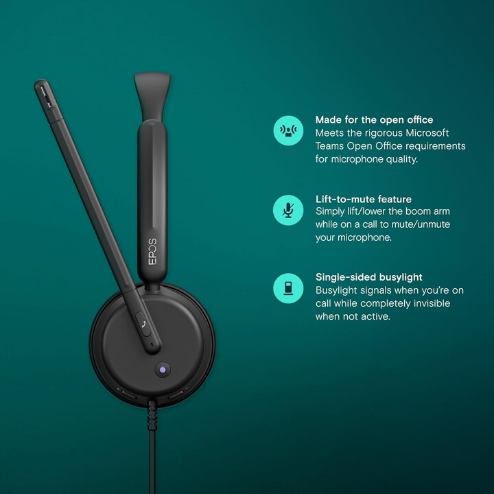 EPOS IMPACT 460T, Auriculares supraaurales binaurales con micrófono dual, Cancelación de ruido, USB-C/USB-A, Microsoft Teams, Zo