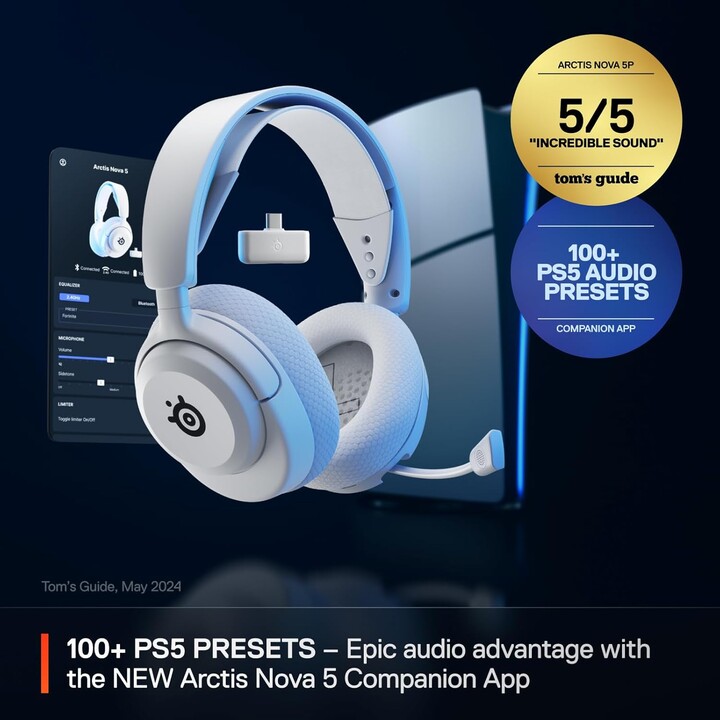 SteelSeries Arctis Nova 5P Wireless - Fone de ouvido para jogos multissistema - Branco - Drivers magnéticos de neodímio