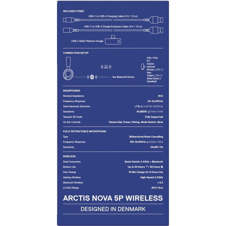 SteelSeries Arctis Nova 5P Wireless - Fone de ouvido para jogos multissistema - Branco - Drivers magnéticos de neodímio