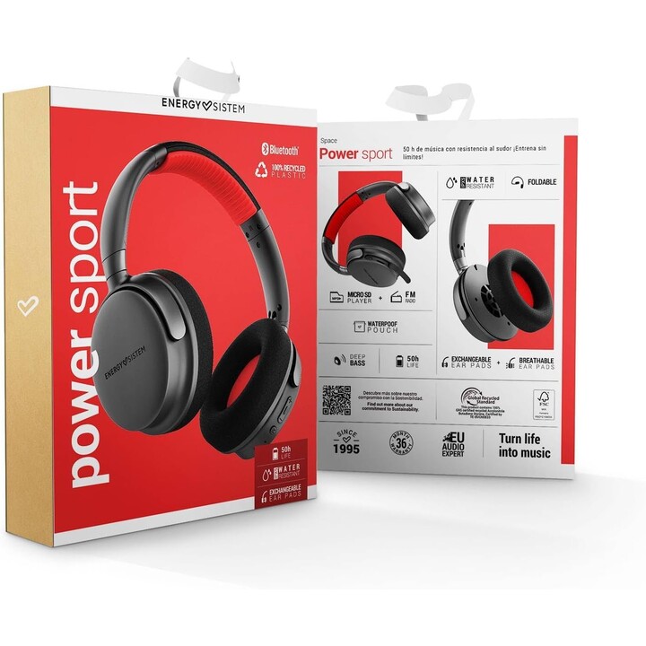 Auriculares de Diadema con Bluetooth ENERGY SISTEM Power Sport - USB Tipo C · Jack 3.5mm · BT · Micrófono · Negro