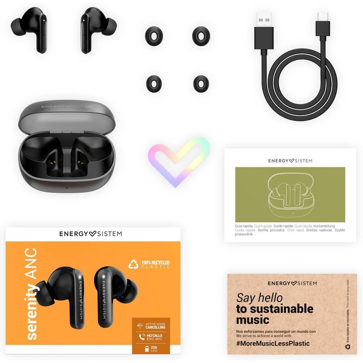 Energy Sistem Auricular in-ear + micrófono serenity anc tws bluetooth negro