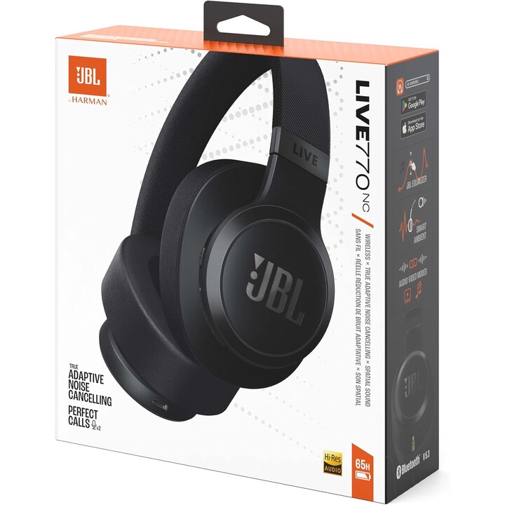 Auriculares supraaurales inalámbricos JBL Live 770NC con Smart Ambient, 65 horas de reproducción, color negro