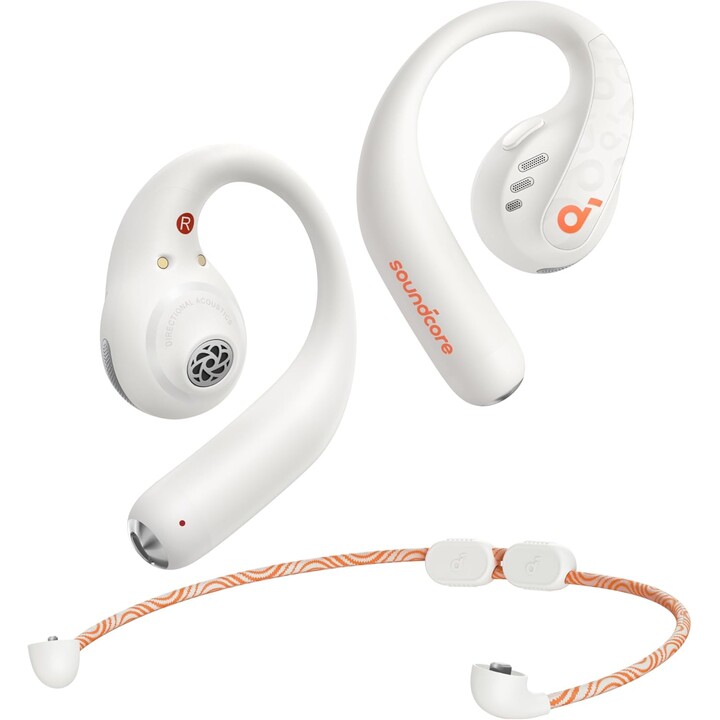 Soundcore AeroFit Pro, Auriculares Bluetooth Inalámbricos de Conducción de Aire, LDAC, IPX5, 46 Horas, Control por App, Blanco