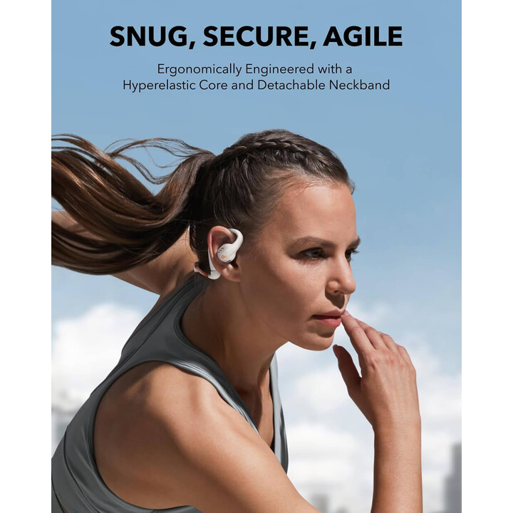 Soundcore AeroFit Pro, Auriculares Bluetooth Inalámbricos de Conducción de Aire, LDAC, IPX5, 46 Horas, Control por App, Blanco