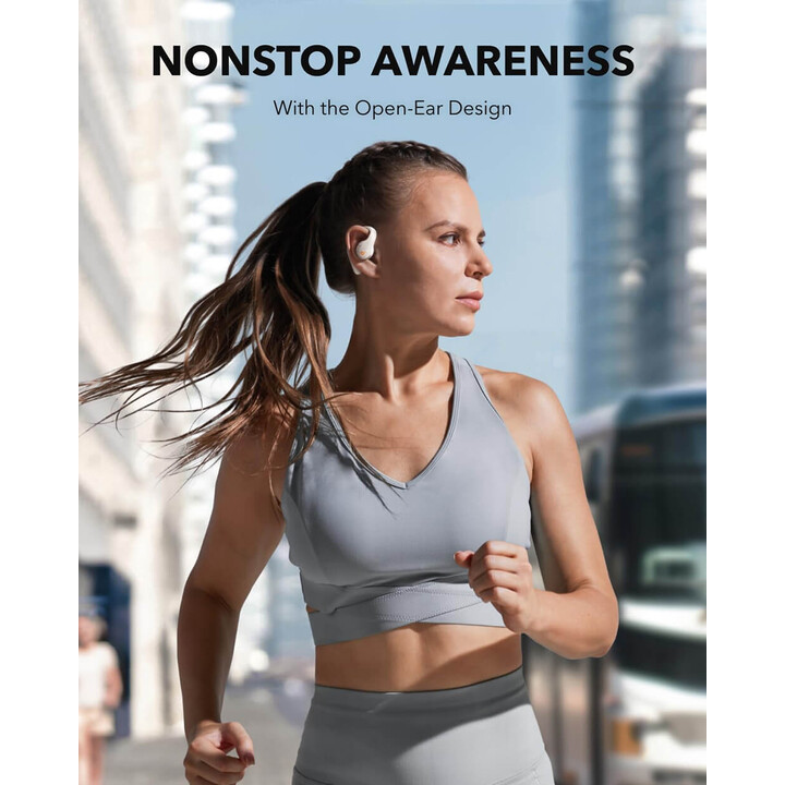 Soundcore AeroFit Pro, Auriculares Bluetooth Inalámbricos de Conducción de Aire, LDAC, IPX5, 46 Horas, Control por App, Blanco