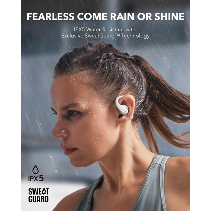 Soundcore AeroFit Pro, Auriculares Bluetooth Inalámbricos de Conducción de Aire, LDAC, IPX5, 46 Horas, Control por App, Blanco