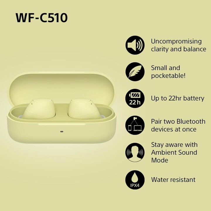 Sony WF-C510 Truly Wireless Earbuds, Bluetooth-In-Ear-Kopfhörer mit Multipoint-Verbindung, Gelb