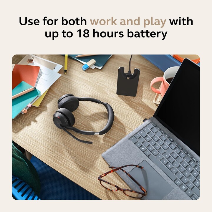 Jabra Evolve2 55 UC, Auriculares estéreo inalámbricos, Tecnología AirComfort, ANC, para plataformas UC
