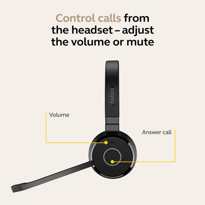 Jabra Evolve 65 TE Auriculares Estéreo Inalámbricos, Certificado MS, Alcance 30 m, 12 Horas, USB-A, Negro
