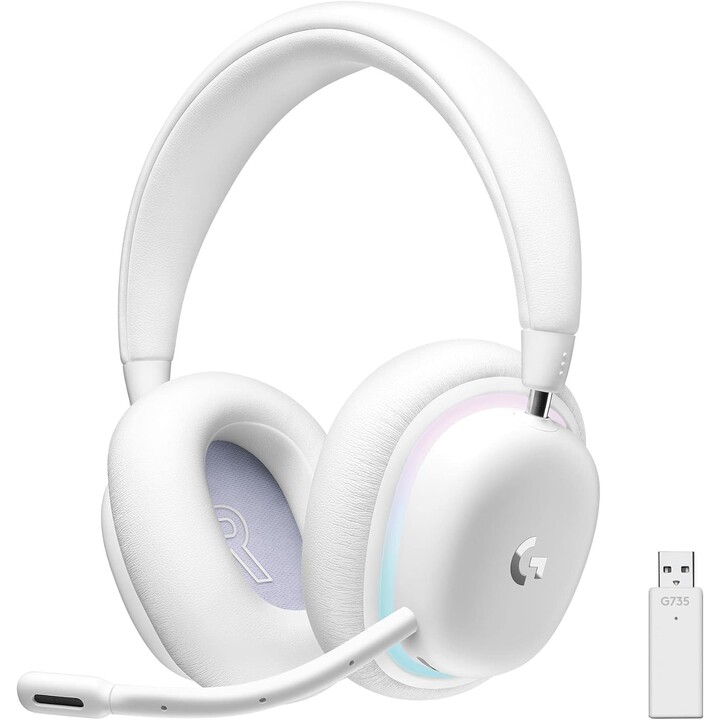 Logitech G G735 Cuffie da gioco wireless, illuminazione LIGHTSYNC RGB, LIGHTSPEED, Bluetooth, microfono staccabile, bianco