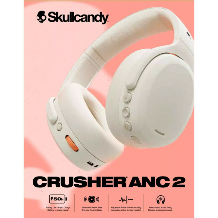 Skullcandy Crusher ANC 2 Fones de ouvido sem fio e com fio para chamadas/música USB tipo C Bluetooth cinza