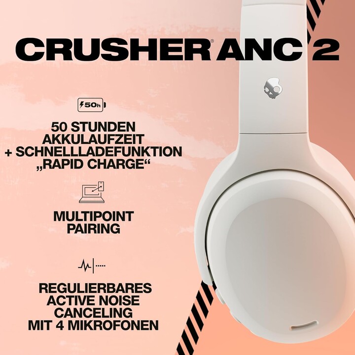 Skullcandy Crusher ANC 2 Fones de ouvido sem fio e com fio para chamadas/música USB tipo C Bluetooth cinza