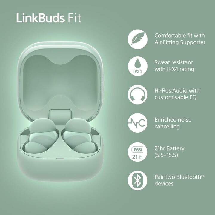 Fones de ouvido sem fio Sony LinkBuds Fit/ com microfone/ Bluetooth/ Verde