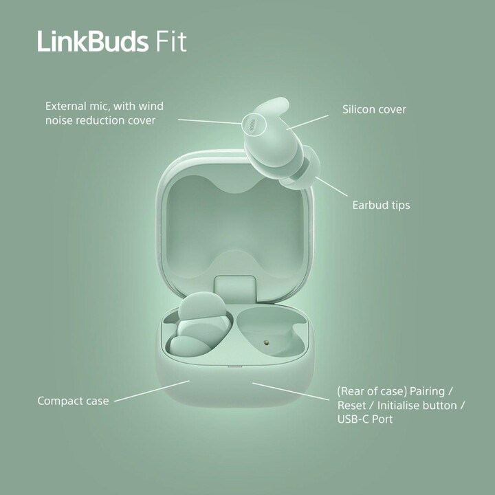 Fones de ouvido sem fio Sony LinkBuds Fit/ com microfone/ Bluetooth/ Verde