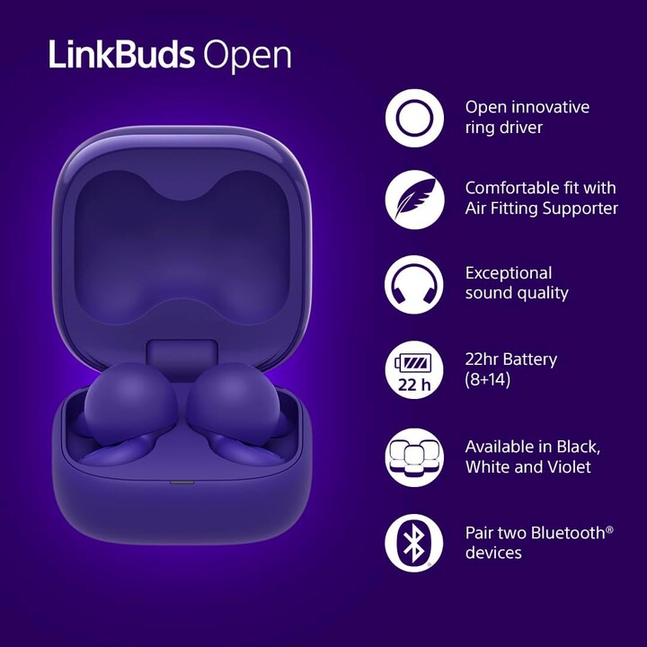 Auriculares Inalámbricos Sony LinkBuds Open/ con Micrófono/ Bluetooth/ Violeta