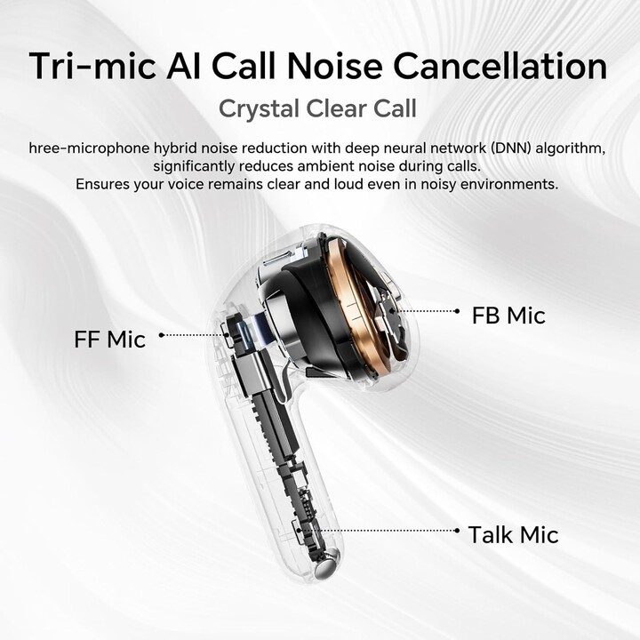 Honor Choice Earbuds S7, Tri-Mic AI Call Ruído Cancelando fones de ouvido, 36 horas, Bluetooth 5.3, IP54, branco