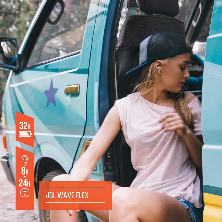 JBL Vibe Flex, auriculares Bluetooth con estuche de carga, 8 horas de duración de batería, color beige