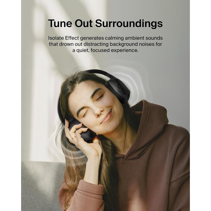 Belkin SoundForm, auriculares inalámbricos aislar Bluetooth, cancelación híbrida de ruido activo, micrófono, 60 horas, Negro
