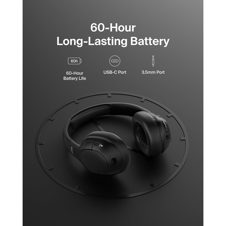 Belkin SoundForm, auriculares inalámbricos aislar Bluetooth, cancelación híbrida de ruido activo, micrófono, 60 horas, Negro