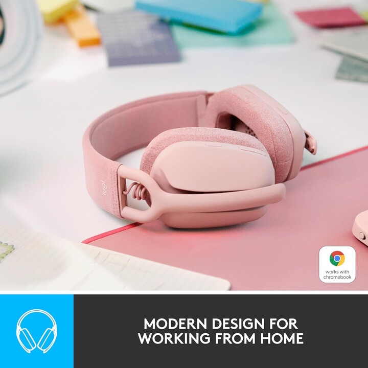 Atmosfera della zona logitech 100, cuffie over-ear wireless leggera con microfono che cancella il rumore, rosa