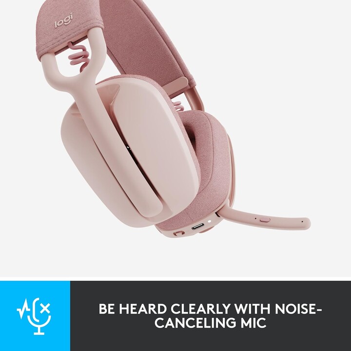 Atmosfera della zona logitech 100, cuffie over-ear wireless leggera con microfono che cancella il rumore, rosa