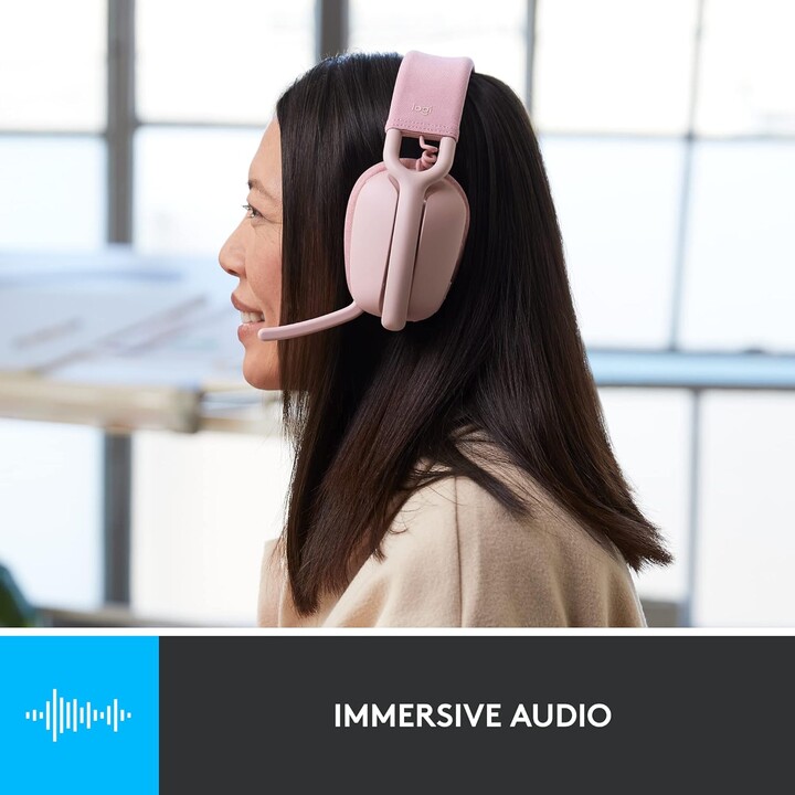 Logitech Zone Vibe 100, cuffie over-ear wireless leggere con microfono con cancellazione del rumore, rosa