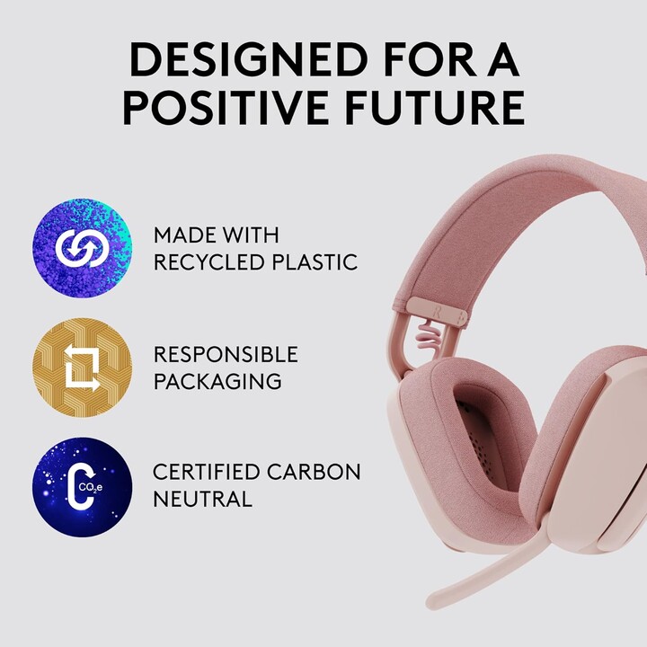 Atmosfera della zona logitech 100, cuffie over-ear wireless leggera con microfono che cancella il rumore, rosa