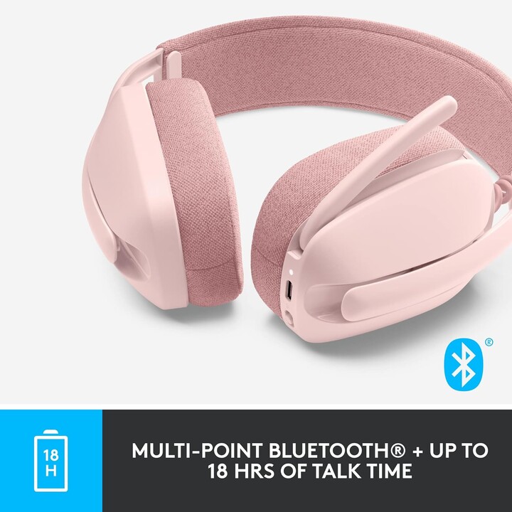 Atmosfera della zona logitech 100, cuffie over-ear wireless leggera con microfono che cancella il rumore, rosa