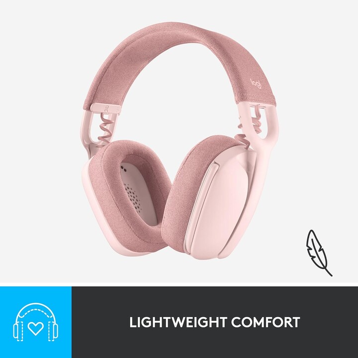 Atmosfera della zona logitech 100, cuffie over-ear wireless leggera con microfono che cancella il rumore, rosa