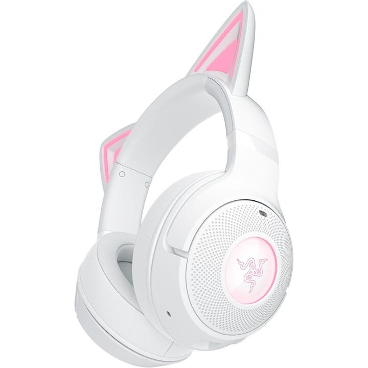 Razer Kraken Kitty V2 BT, fone de ouvido sem fio Bluetooth RGB com orelhas de gatinho, branco