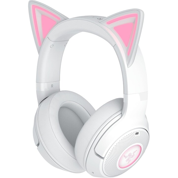 Razer Kraken Kitty V2 BT, fone de ouvido sem fio Bluetooth RGB com orelhas de gatinho, branco
