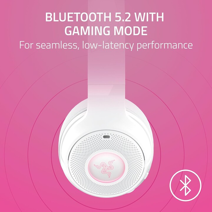 Razer Kraken Kitty V2 BT, fone de ouvido sem fio Bluetooth RGB com orelhas de gatinho, branco