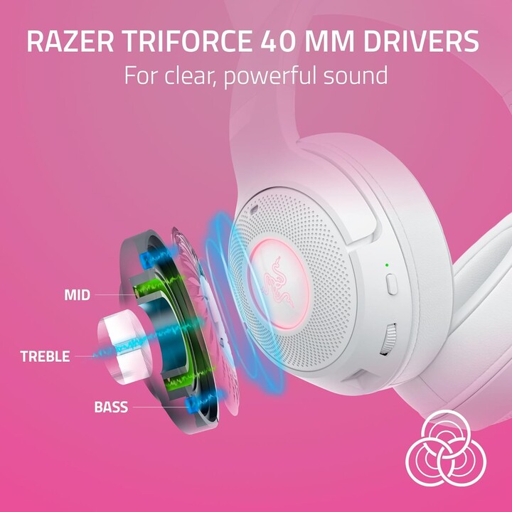 Razer Kraken Kitty V2 BT, fone de ouvido sem fio Bluetooth RGB com orelhas de gatinho, branco