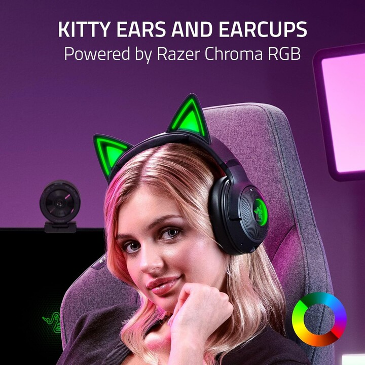 Razer Kraken Kitty V2 BT, auriculares Bluetooth Wireless Bluetooth con orejas de gatito, negro