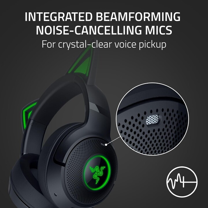 Razer Kraken Kitty V2 BT, auriculares Bluetooth Wireless Bluetooth con orejas de gatito, negro